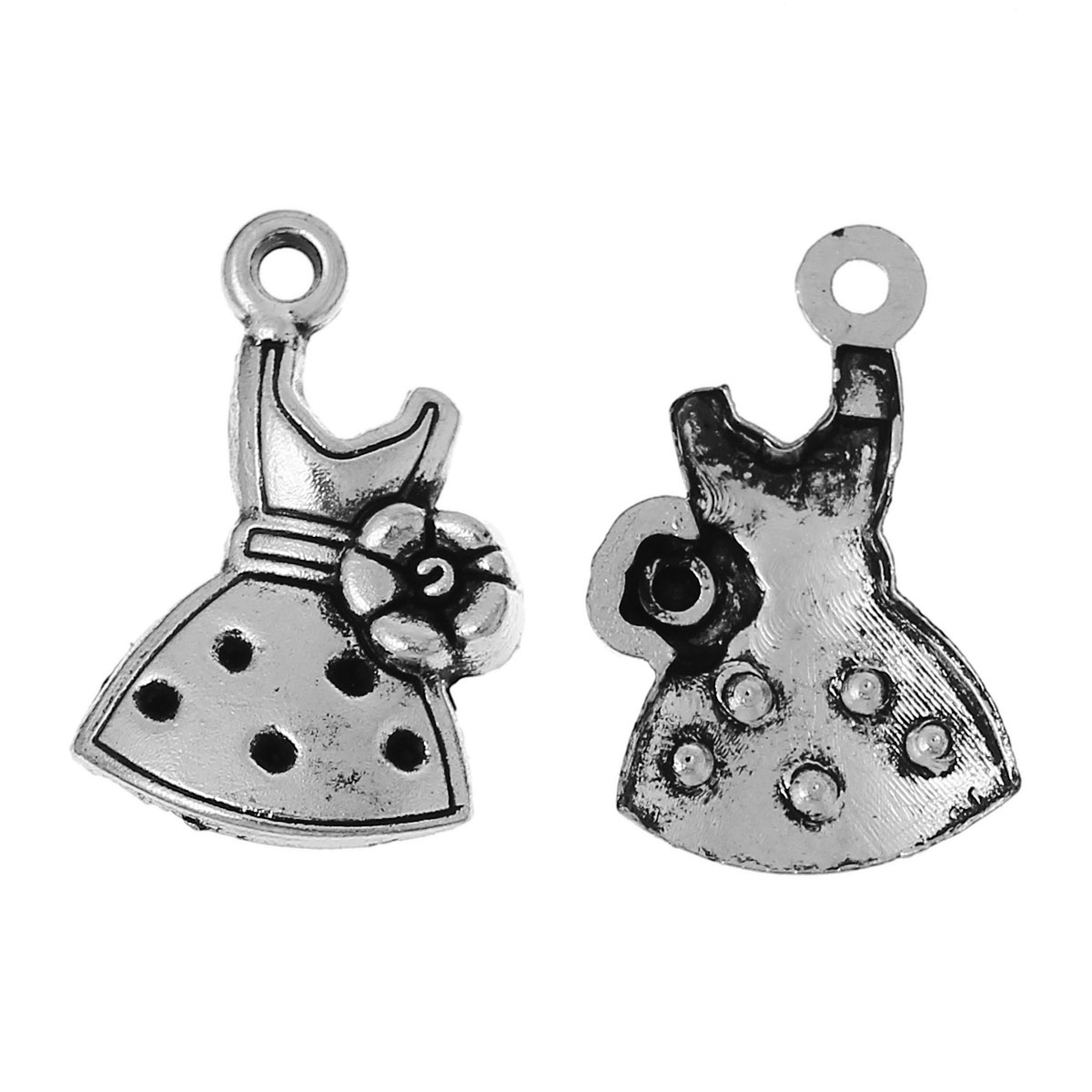 Picture of Zinc Based Alloy Charms Dress Antique Silver Color (Can Hold ss4 Rhinestone) Flower Carved 20mm( 6/8") x 12mm( 4/8"), 30 PCs
