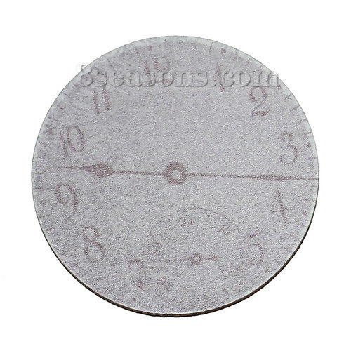 Picture of Natural Wood Cabochons Scrapbooking Embellishments Findings Round Gray Clock Pattern 3.8cm(1 4/8") Dia, 30 PCs