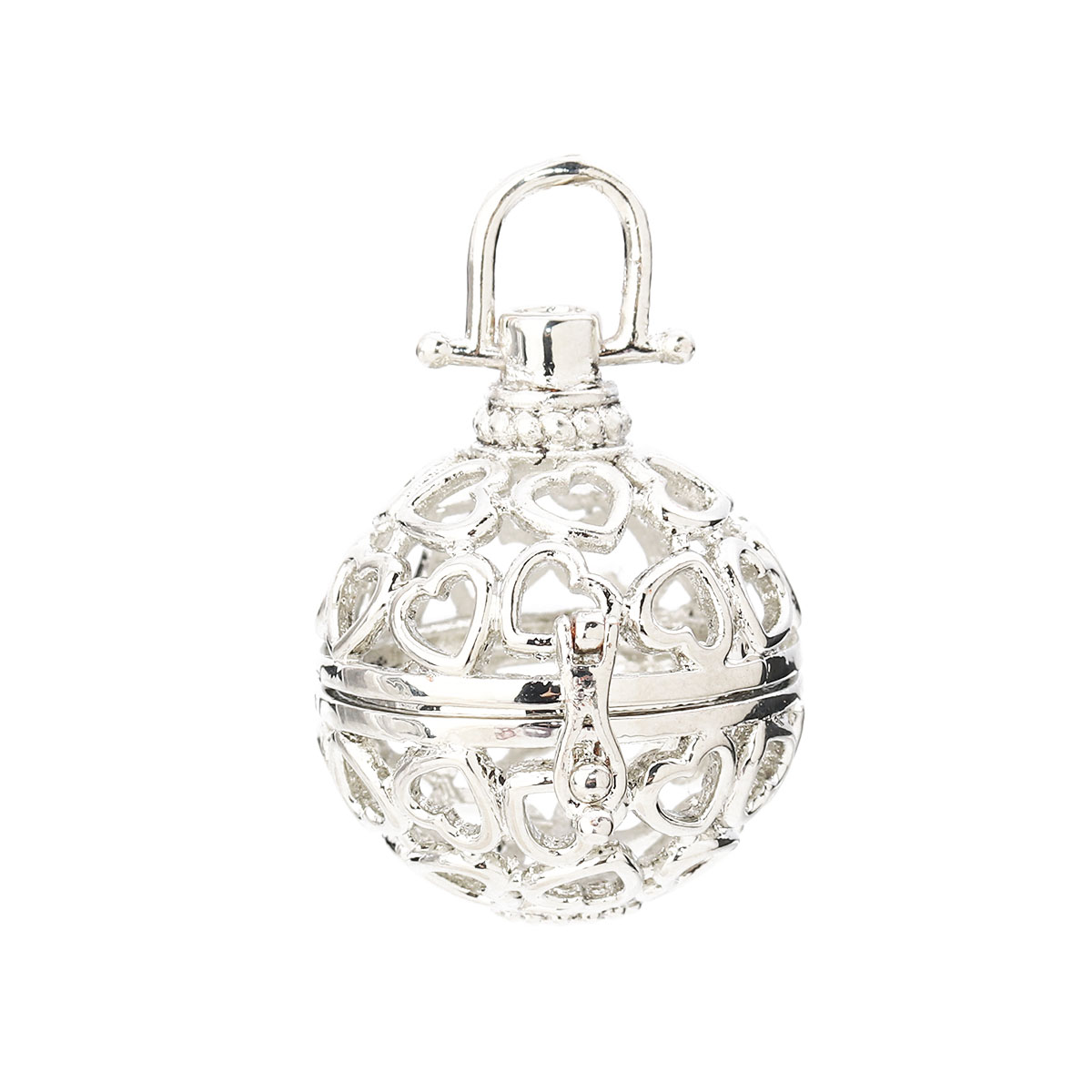 Picture of Copper Mexican Angel Caller Bola Harmony Ball Wish Box Pendants Round Gunmetal Heart Carved Hollow Can Open (Fits 18mm Beads) 36mm(1 3/8") x 28mm(1 1/8"), 2 PCs
