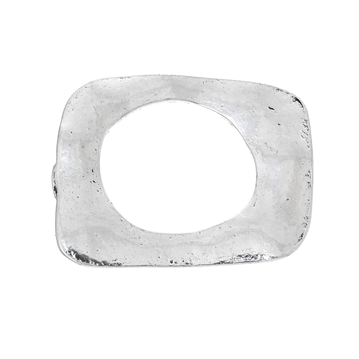 Image de 50 Pcs Connecteurs Pendentifs Breloques Martelage en Alliage de Zinc Argent Vieilli Quadrilatère Creux 25mm x 20mm