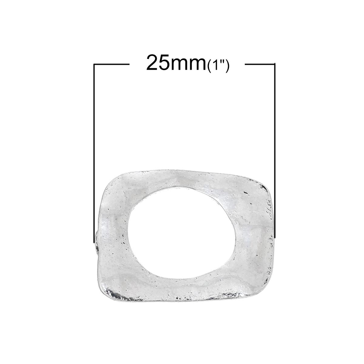 Image de 50 Pcs Connecteurs Pendentifs Breloques Martelage en Alliage de Zinc Argent Vieilli Quadrilatère Creux 25mm x 20mm