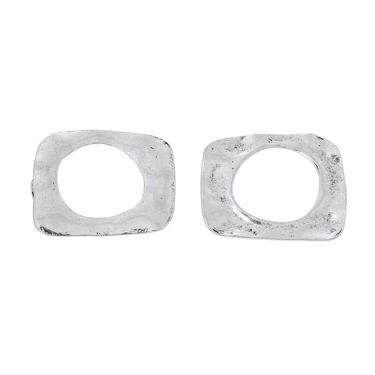 Image de 50 Pcs Connecteurs Pendentifs Breloques Martelage en Alliage de Zinc Argent Vieilli Quadrilatère Creux 25mm x 20mm