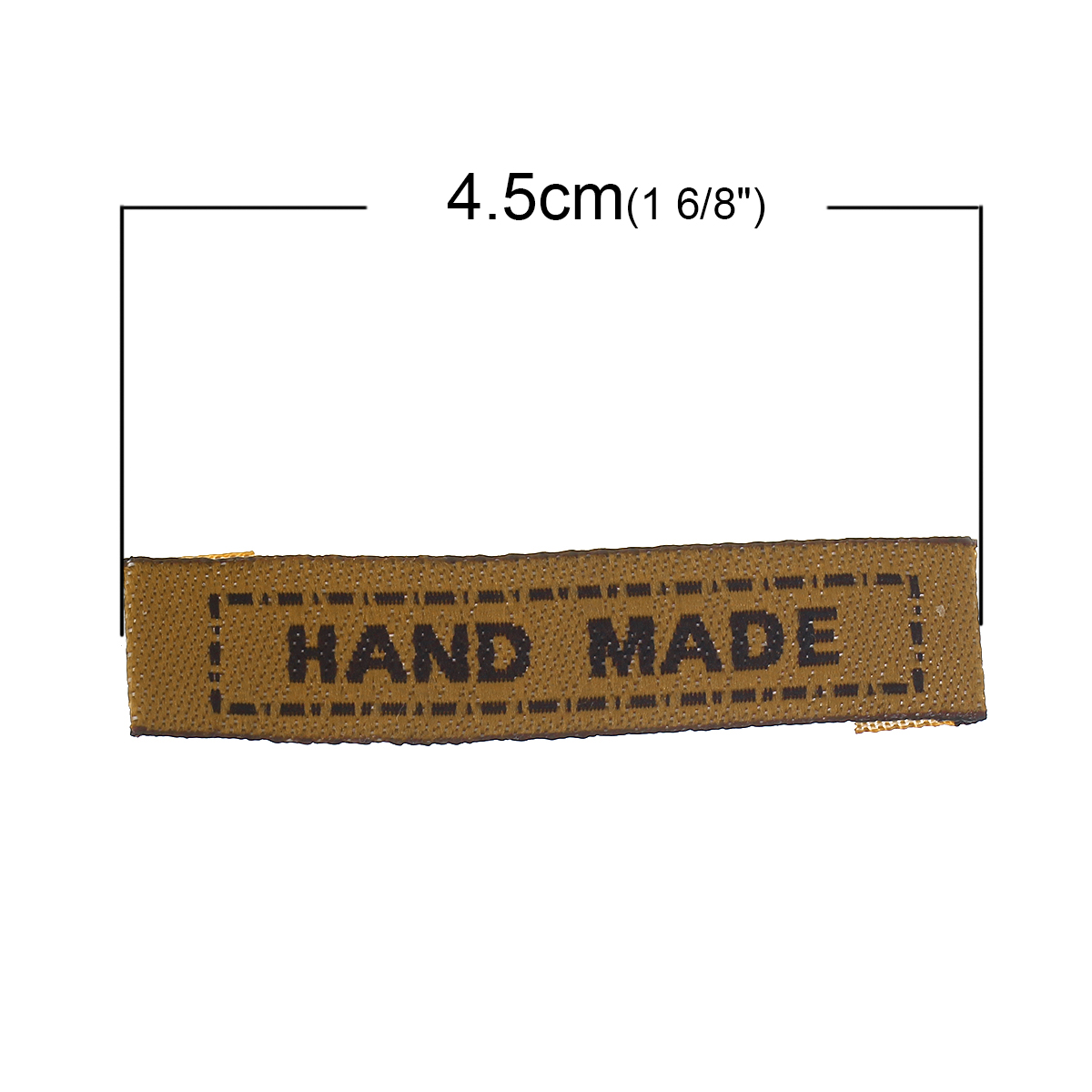 Bild von Terylen Gewebtes Etikett DIY Scrapbooking Handwerk Rechteck Braun Message Muster " Hand Made " 45mm x 10mm, 100 Stücke