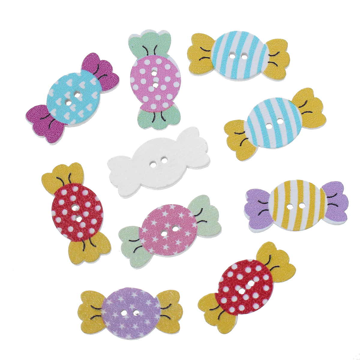 Picture of 10 PCs Natural Wood Sewing Buttons Scrapbooking 2 Holes Candy At Random Mixed Color 25mm x 12mm