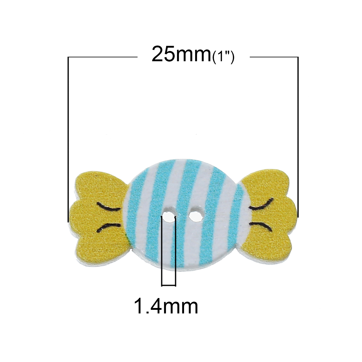 Picture of 10 PCs Natural Wood Sewing Buttons Scrapbooking 2 Holes Candy At Random Mixed Color 25mm x 12mm