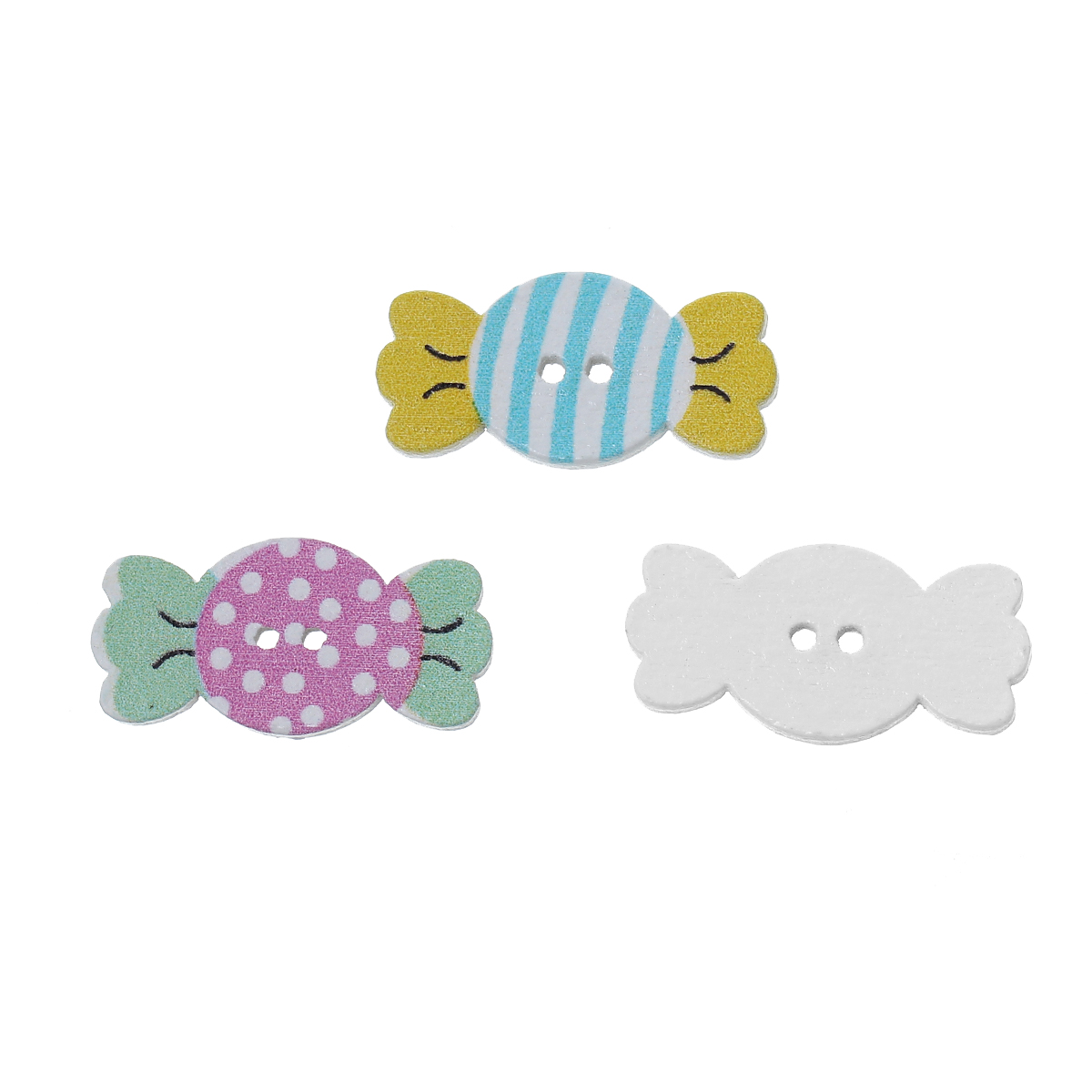 Picture of 10 PCs Natural Wood Sewing Buttons Scrapbooking 2 Holes Candy At Random Mixed Color 25mm x 12mm