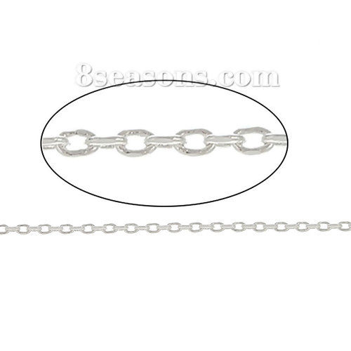 Picture of Zinc Basd Alloy Link Cable Chain Findings Silver Plated 2.1x1.6mm(1/8"x1/8"), 10 M