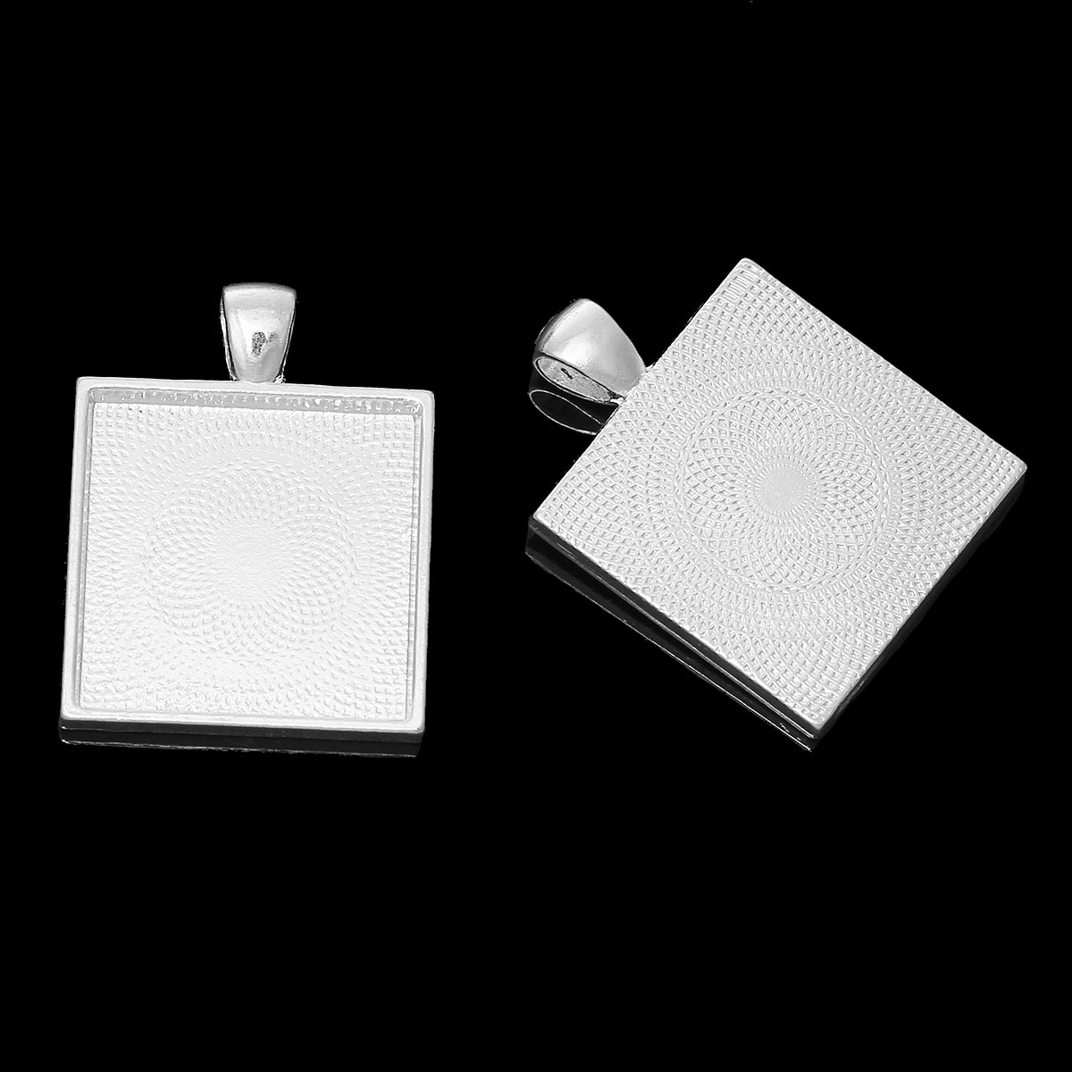 Picture of Zinc Based Alloy Cabochon Setting Pendants Square Silver Plated (Fits 25mm x 25mm) 37mm x 28mm, 10 PCs