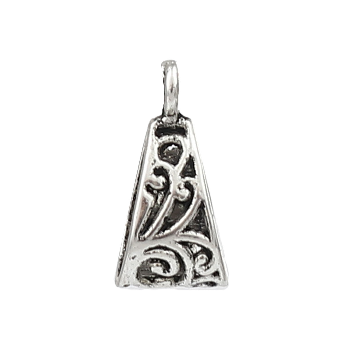 Изображение Zinc Based Alloy Bail Beads Triangle Antique Silver Color Hollow 20mm x 10mm, 50 PCs