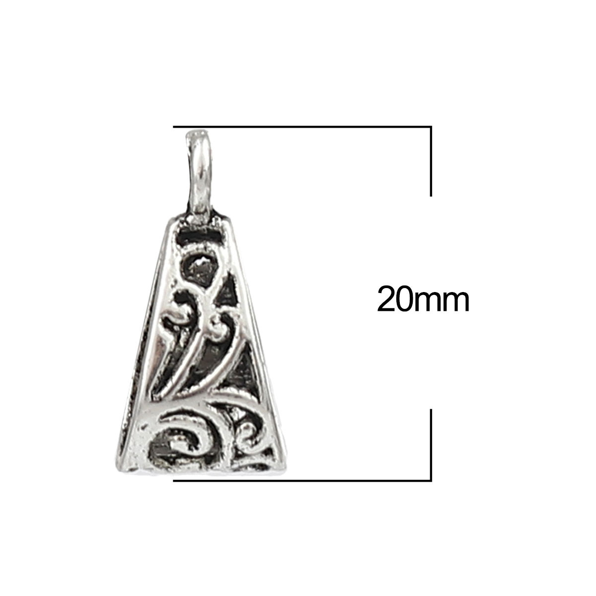Изображение Zinc Based Alloy Bail Beads Triangle Antique Silver Color Hollow 20mm x 10mm, 50 PCs