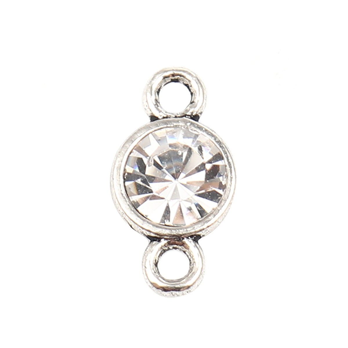 Bild von Zinklegierung Verbinder Rund Antik Silber Transparent Strass 13mm x 7mm, 10 Stück