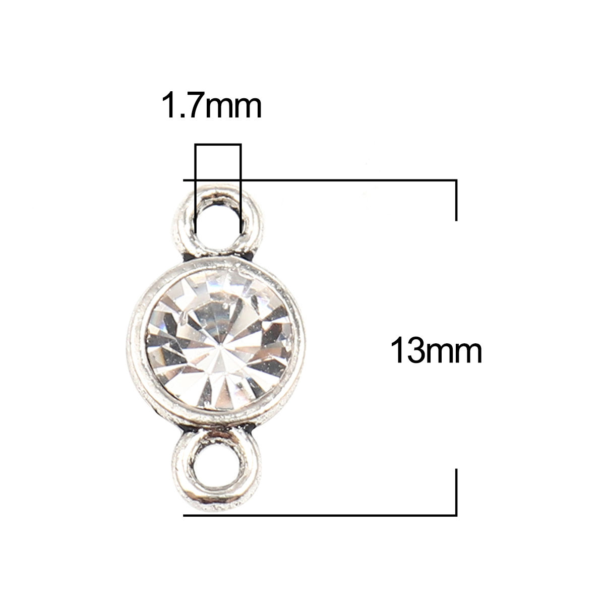 Bild von Zinklegierung Verbinder Rund Antik Silber Transparent Strass 13mm x 7mm, 10 Stück