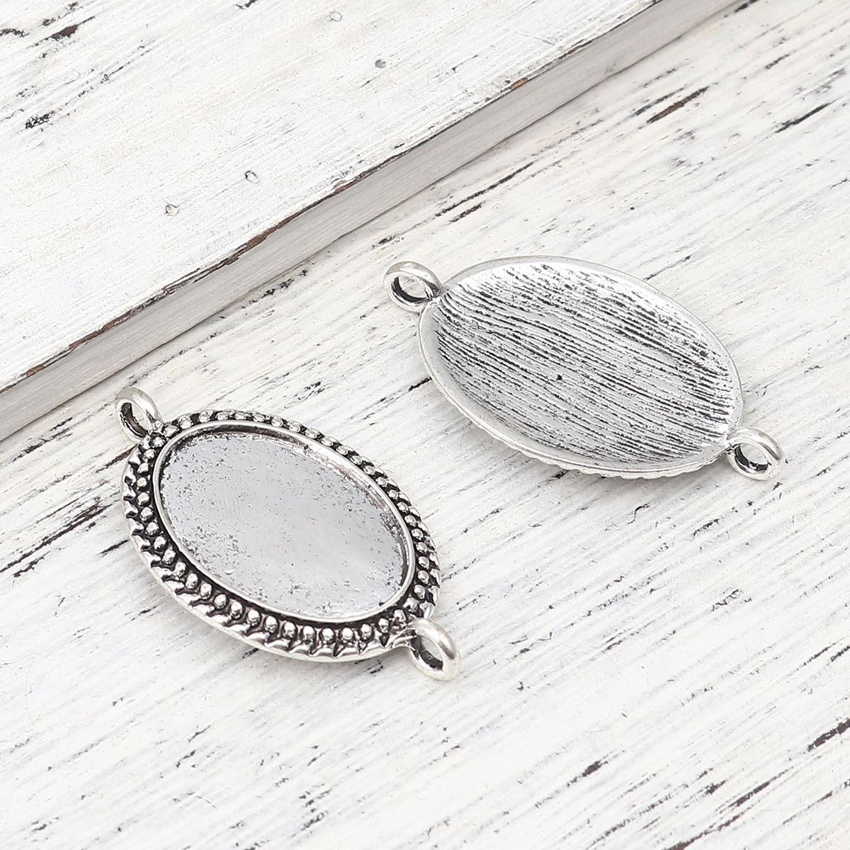 Изображение Zinc Based Alloy Cabochon Settings Connectors Findings Oval Antique Silver Color (Fits 24mmx18mm) 41mm x 25mm, 5 PCs