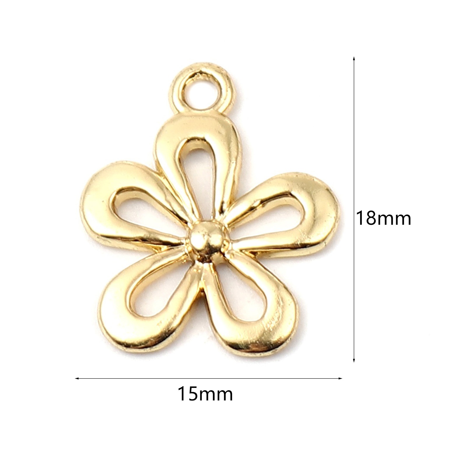 Image de Breloques en Alliage de Zinc Fleur Plaqué Or Véritable 16K 18mm x 15mm, 10 Pcs