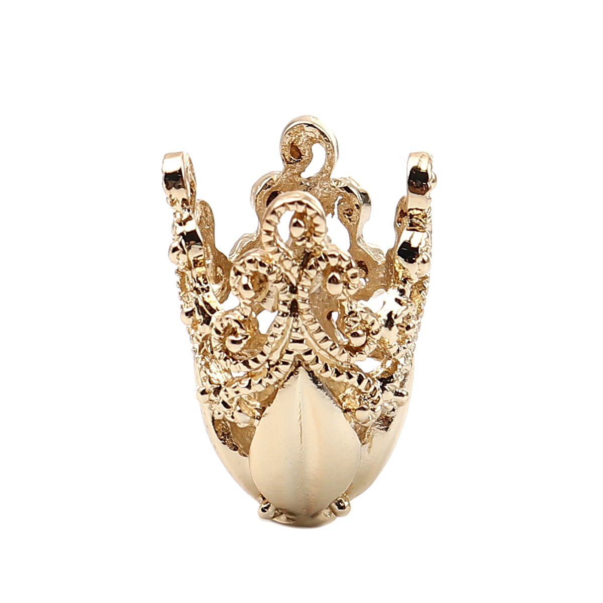 Изображение Цинковый Сплав Шапочки Для Бусин Овальные 16K настоящее золото с покрытием Ажурный Цветок, (для 20мм бусины) 30мм x 20мм, 2 ШТ