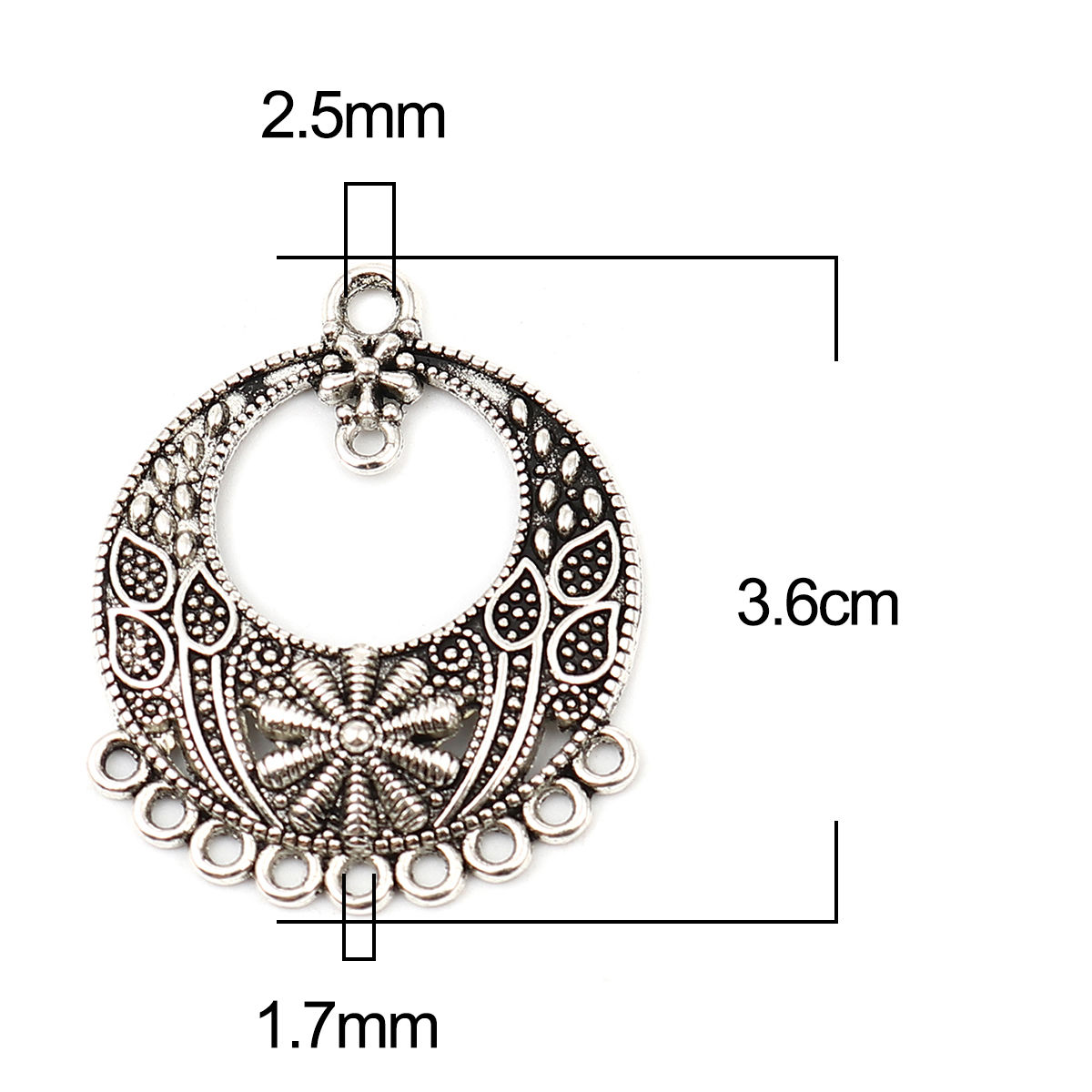 Imagen de Zinc Based Alloy Connectors Round Antique Silver Color Flower 36mm x 29mm, 20 PCs
