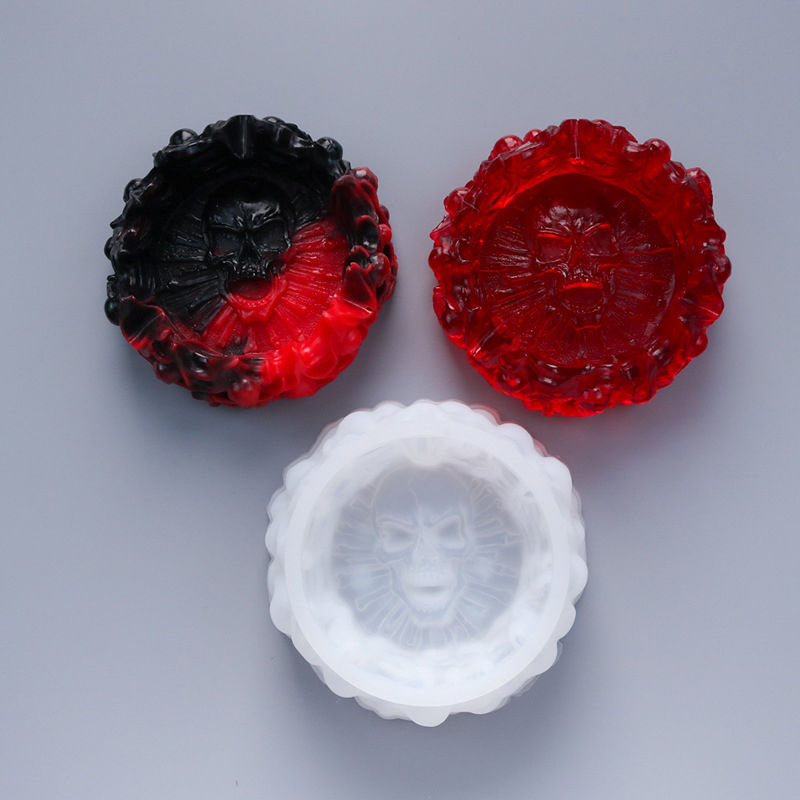 Picture of Silicone Resin Mold For Jewelry Making Ashtray Skull White 13cm x 13cm, 1 Piece