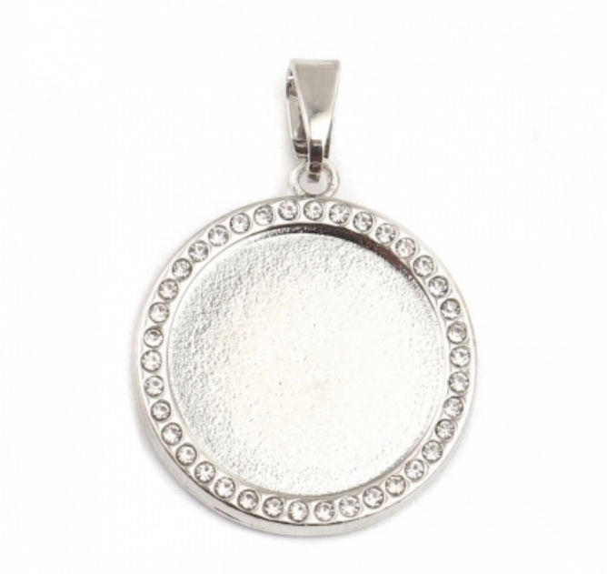 Imagen de Zamak Soporta a Cabachones Colgantes Ronda Plata Antigua (Apta 20mm) Transparente Rhinestone 35mm x 25mm, 2 Unidades