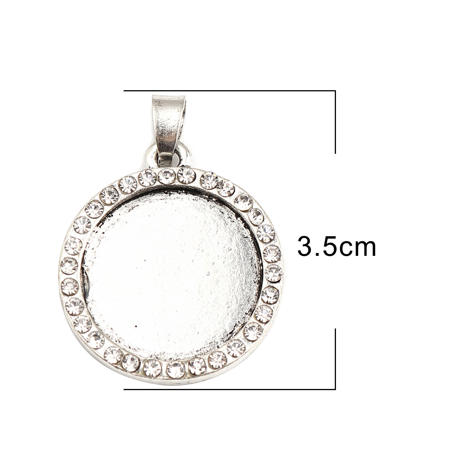 Imagen de Zamak Soporta a Cabachones Colgantes Ronda Plata Antigua (Apta 20mm) Transparente Rhinestone 35mm x 25mm, 2 Unidades