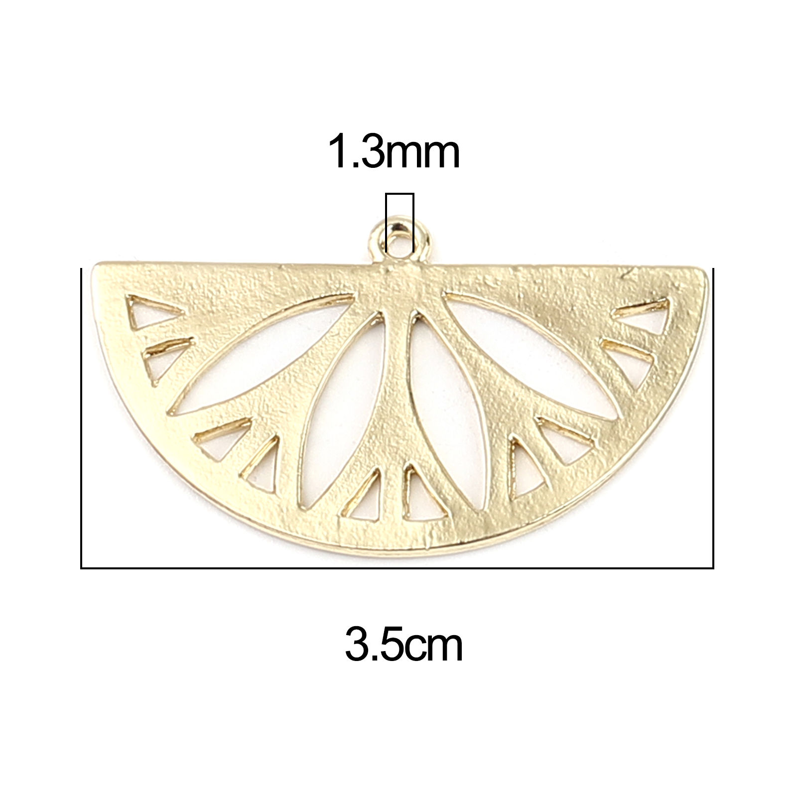 Imagen de Zamak Colgantes Medio Círculo 18K Oro Real Chapado Filigrana 35mm x 20mm, 5 Unidades