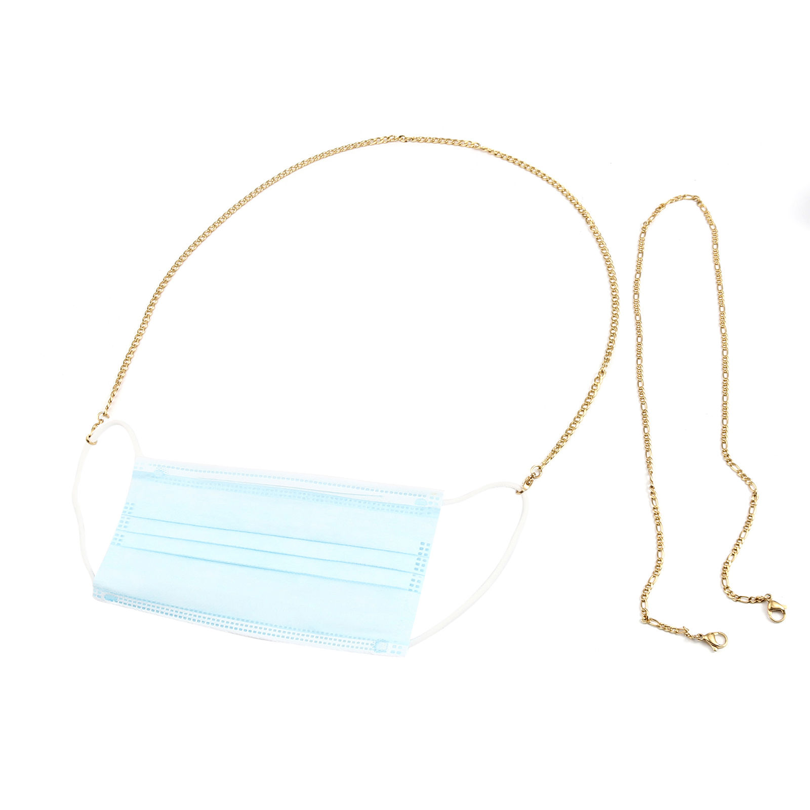 Picture of 1 Piece Vacuum Plating 304 Stainless Steel Stylish Face Mask And Glasses Neck Strap Lariat Lanyard Necklace Gold Plated Oval 54cm(21 2/8") long
