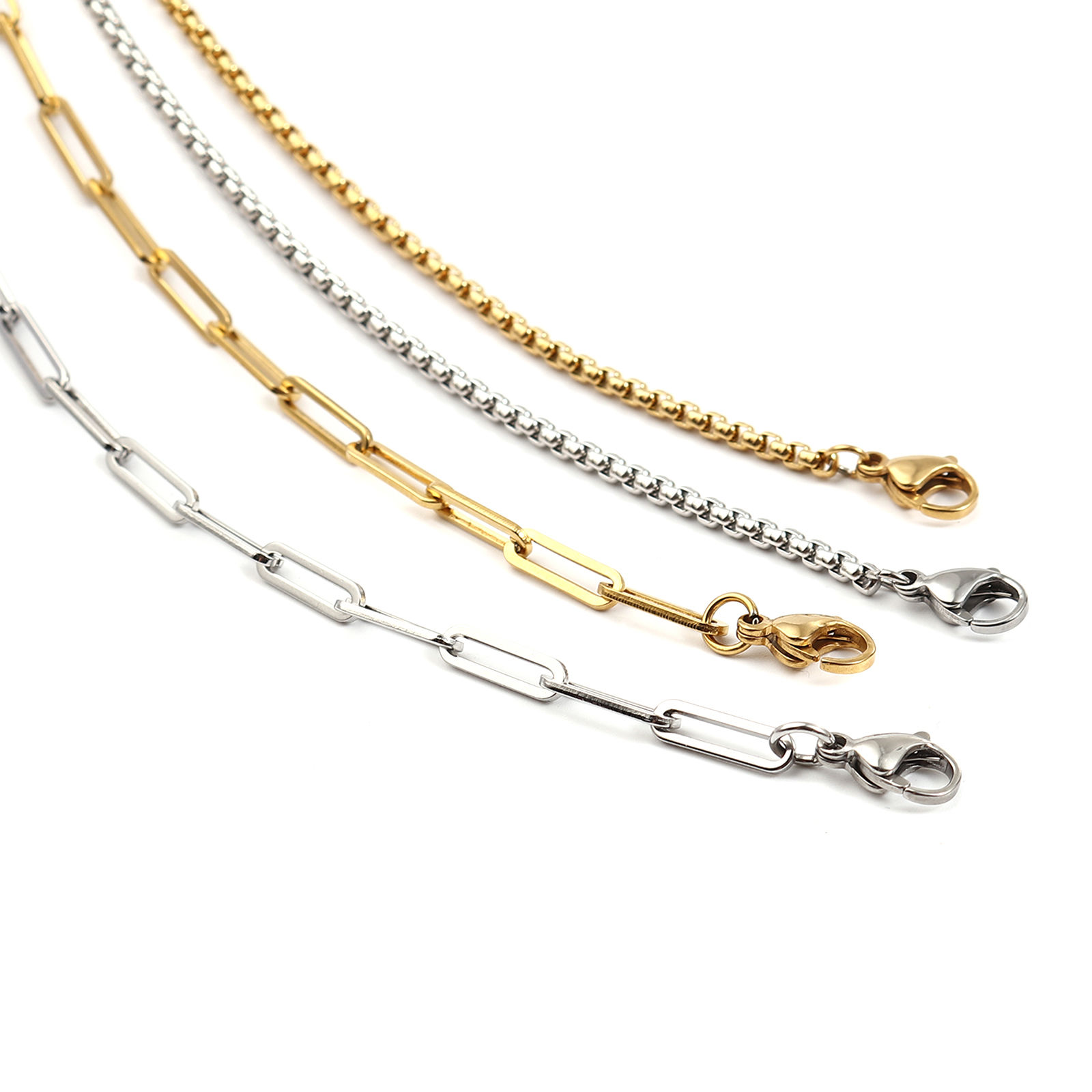 Imagen de 1 Unidad Enchapado al Vacío 304 Acero Inoxidable Elegante Mascarilla y Gafas Collar con Cordón Lariat con Correa para el Cuello Chapado en Oro Cuadrado 54.5cm longitud