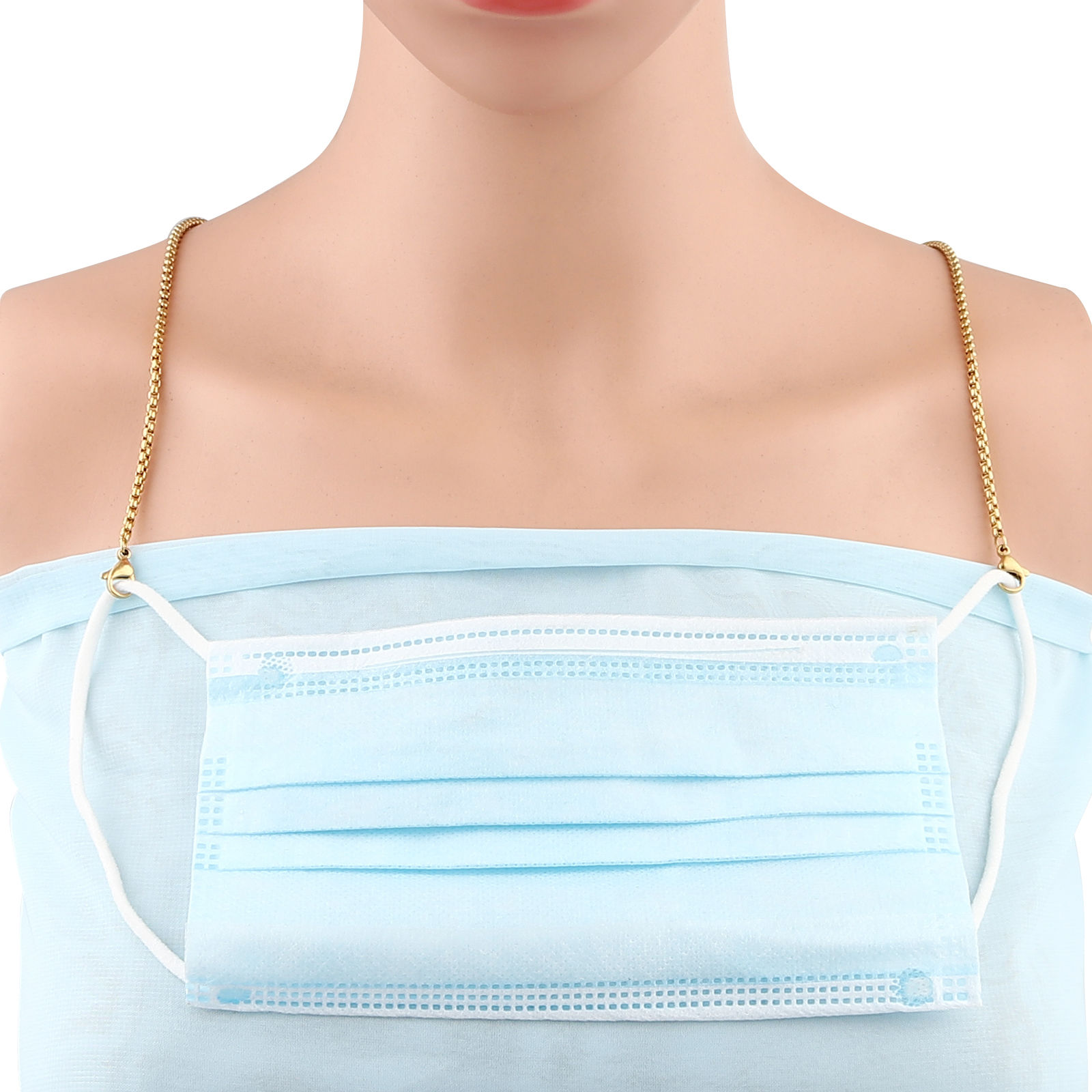 Imagen de 1 Unidad Enchapado al Vacío 304 Acero Inoxidable Elegante Mascarilla y Gafas Collar con Cordón Lariat con Correa para el Cuello Chapado en Oro Cuadrado 54.5cm longitud
