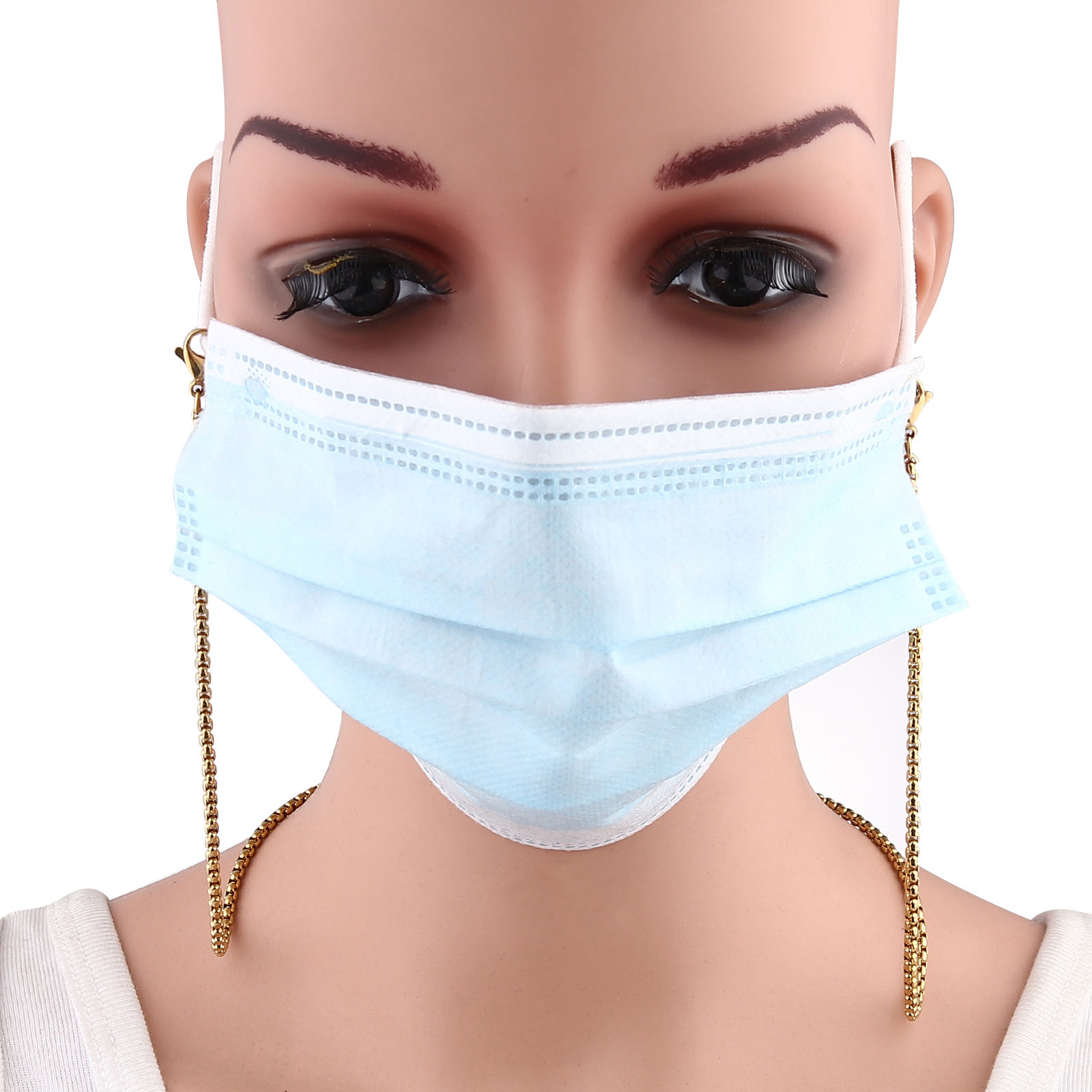 Imagen de 1 Unidad Enchapado al Vacío 304 Acero Inoxidable Elegante Mascarilla y Gafas Collar con Cordón Lariat con Correa para el Cuello Chapado en Oro Cuadrado 54.5cm longitud