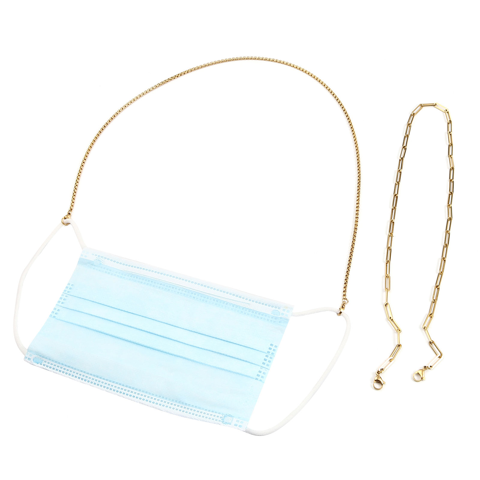 Imagen de 1 Unidad Enchapado al Vacío 304 Acero Inoxidable Elegante Mascarilla y Gafas Collar con Cordón Lariat con Correa para el Cuello Chapado en Oro Cuadrado 54.5cm longitud
