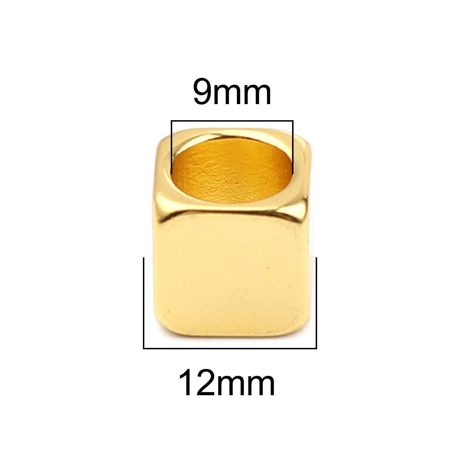 Picture of Zinc Based Alloy Spacer Beads Square Gold Plated About 12mm x 12mm, Hole: Approx 9mm, 5 PCs