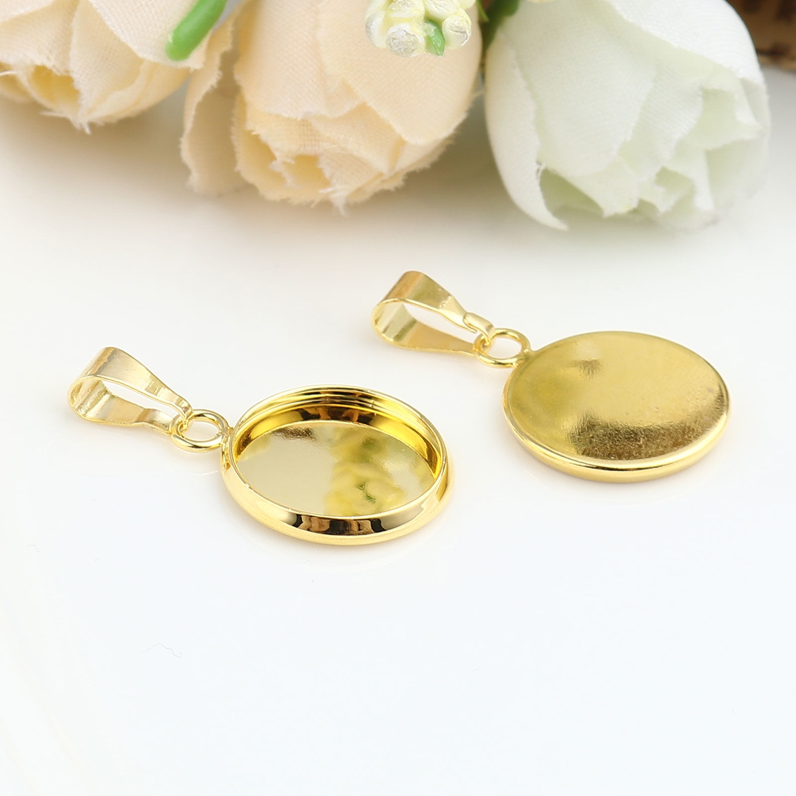 Изображение 5 ШТ Латунь Основы для Кабошонов Подвески Круглые Позолоченный (Для 14мм) 27мм x 16мм