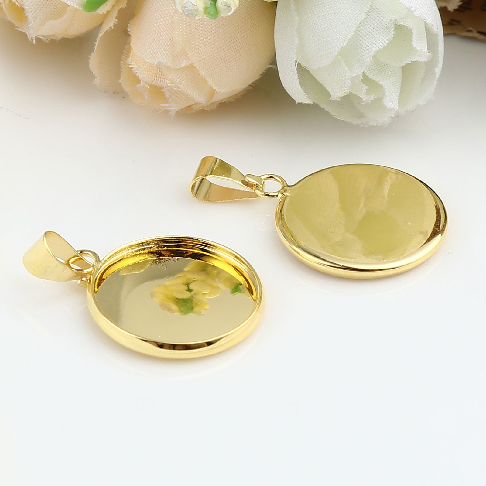 Imagen de Latón Soporta a Cabachones Colgantes Ronda Chapado en Oro (Apta 18mm) 31mm x 20mm, 5 Unidades
