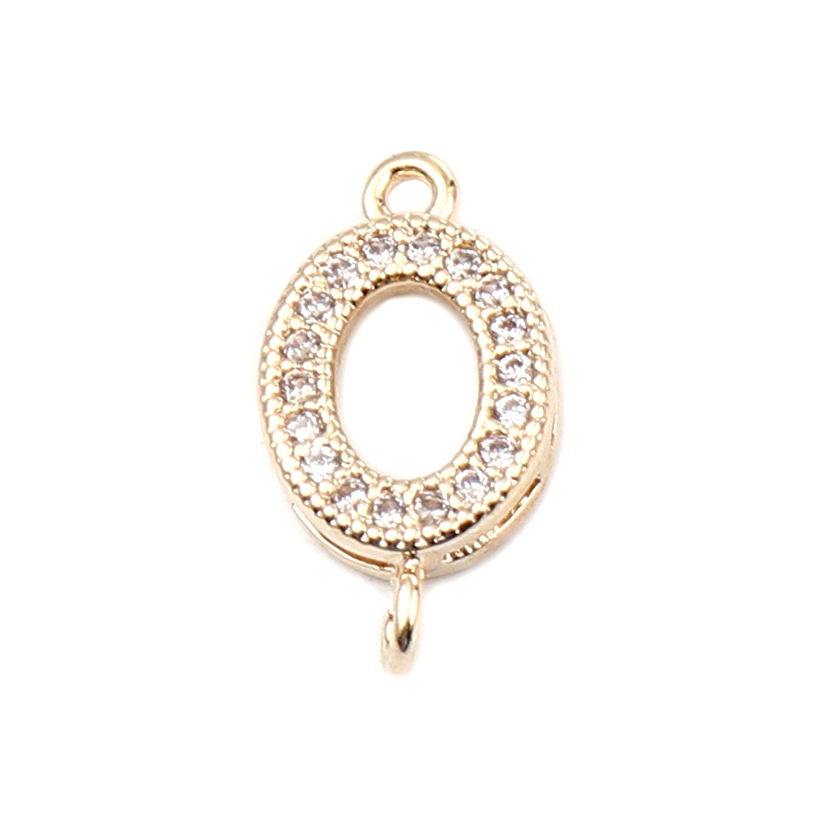 Picture of 5 PCs Brass Micro Pave Charms Wholesale 18K Real Gold Plated Oval Clear Rhinestone 14mm x 7mm