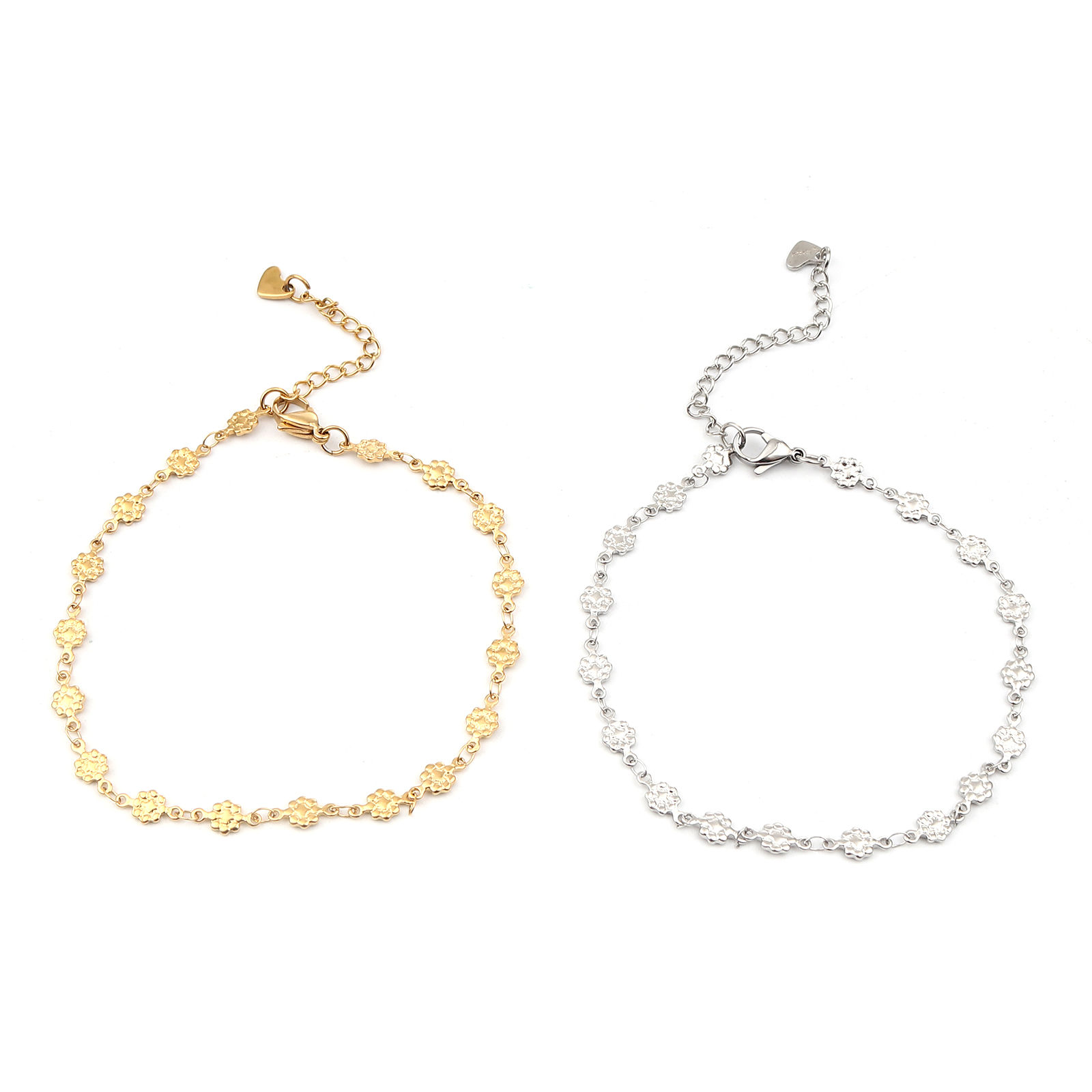 Bild von 1 Strang Vakuumbeschichtung 304 Edelstahl Fußketten Vergoldet Blumen Herz