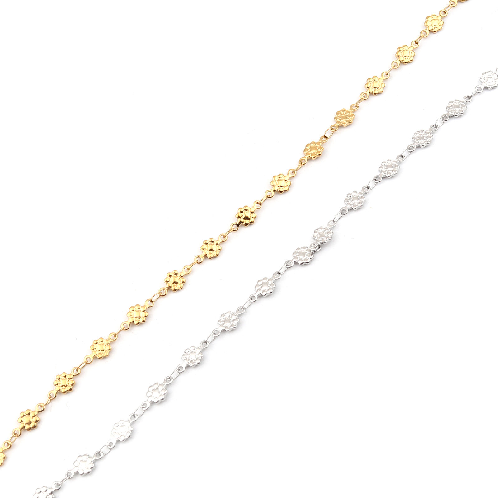 Bild von 1 Strang Vakuumbeschichtung 304 Edelstahl Fußketten Vergoldet Blumen Herz