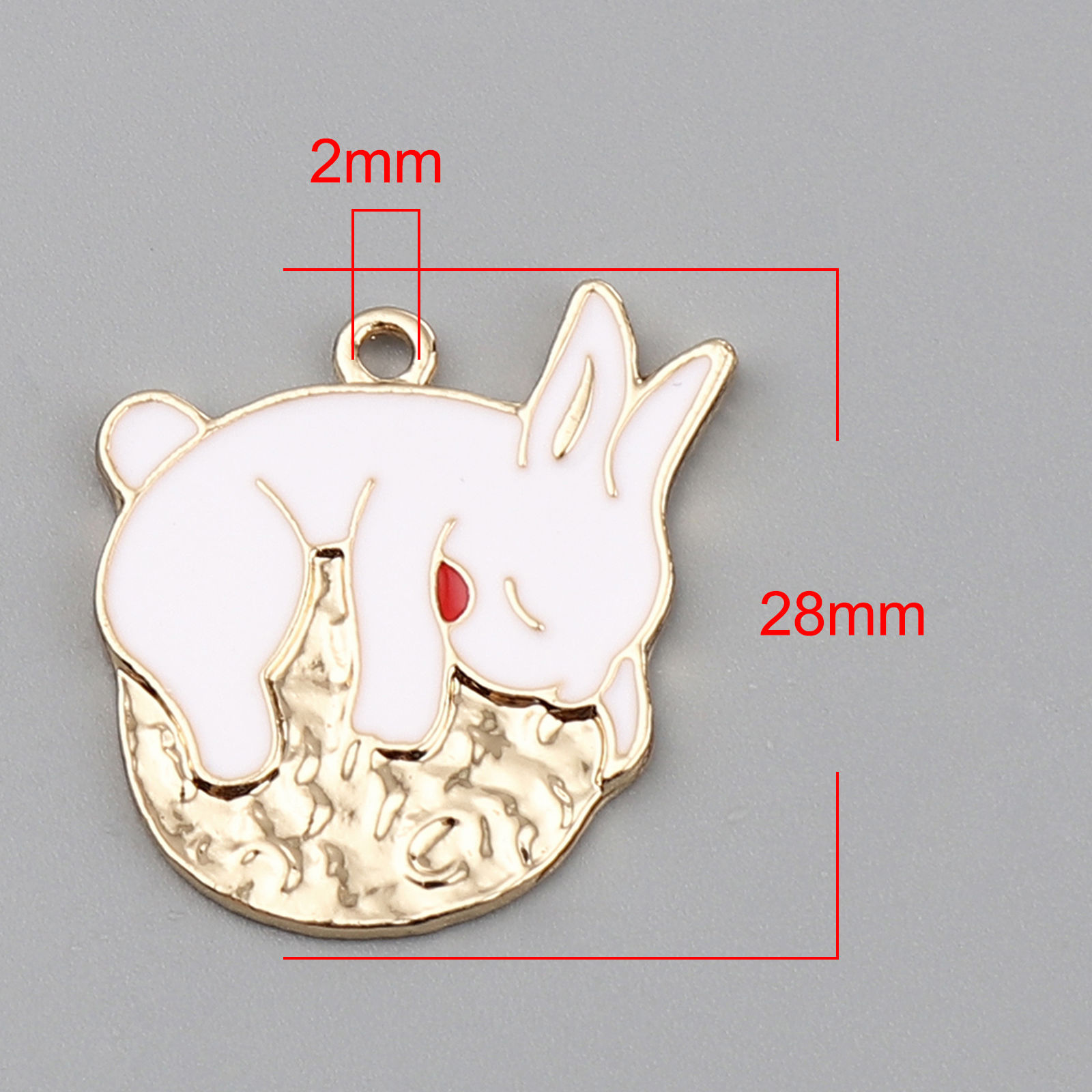 Imagen de Zinc Based Alloy Charms Round Gold Plated White Rabbit Enamel 28mm x 25mm, 10 PCs