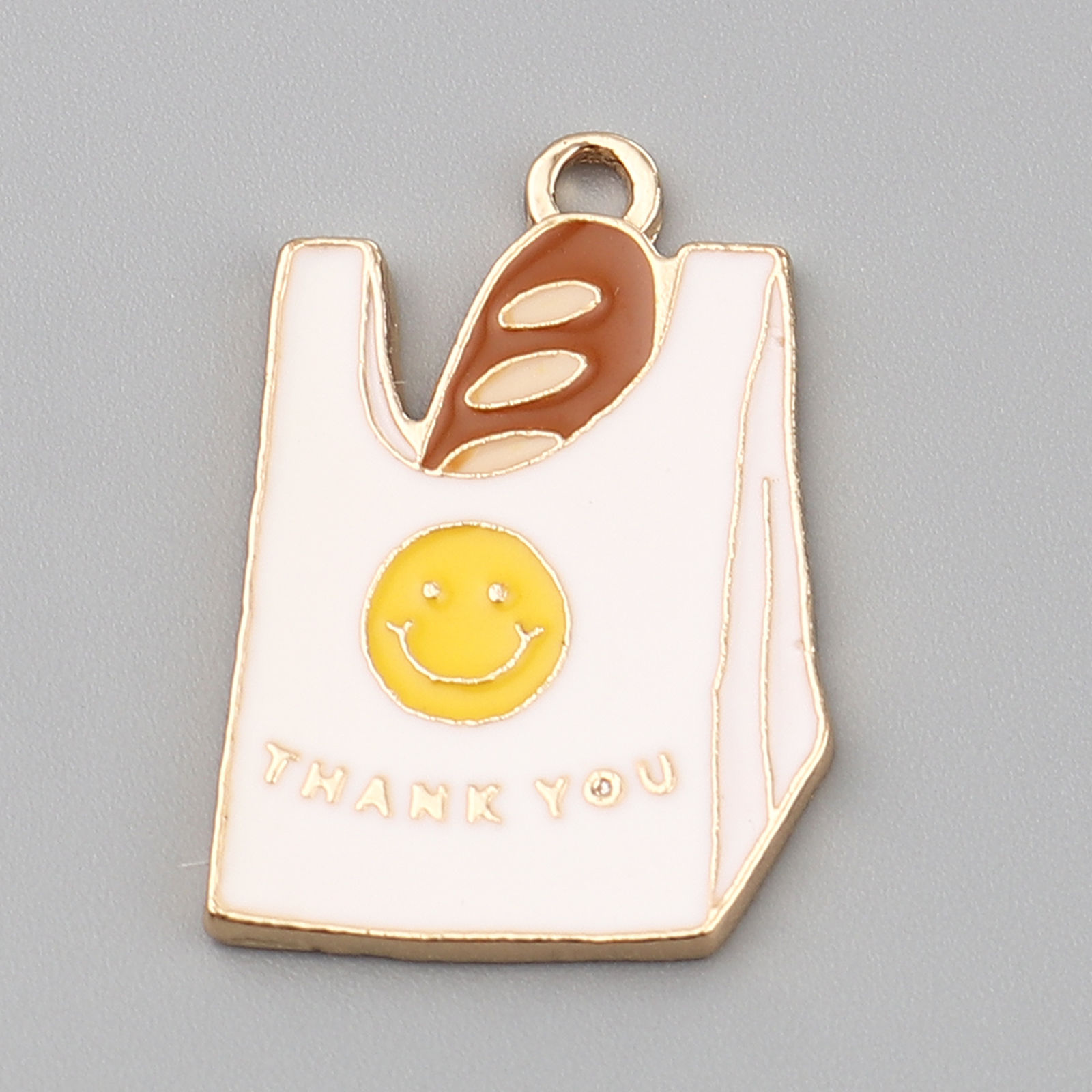 Imagen de Zinc Based Alloy Charms Gold Plated White & Brown Smile Enamel 29mm x 20mm, 10 PCs
