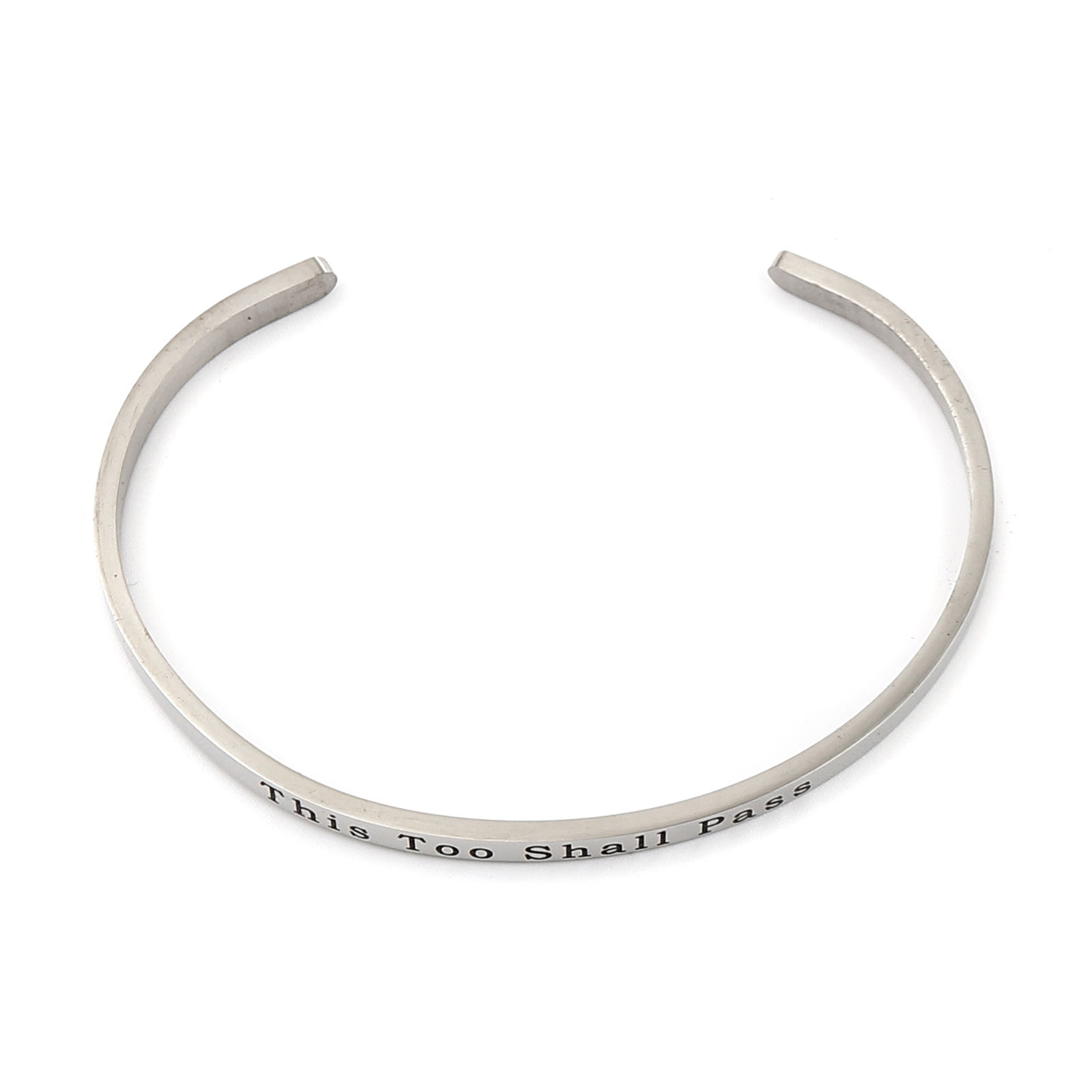 Imagen de 304 Stainless Steel Open Cuff Bangles Bracelets Silver Tone Message " This Too Shall Pass " 17cm(6 6/8") long, 1 Piece