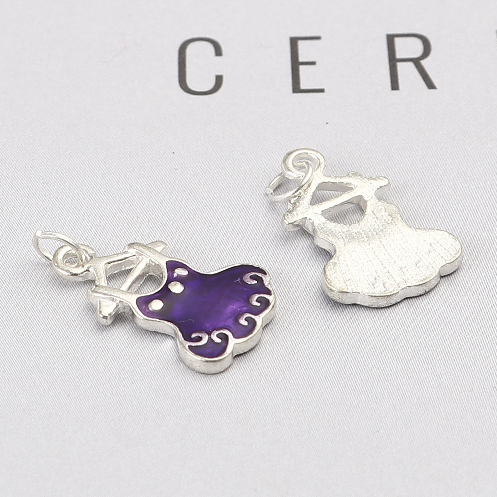 Picture of Zinc Based Alloy Clothes Charms Skirt Silver Plated Purple Enamel 25mm x 14mm, 10 PCs