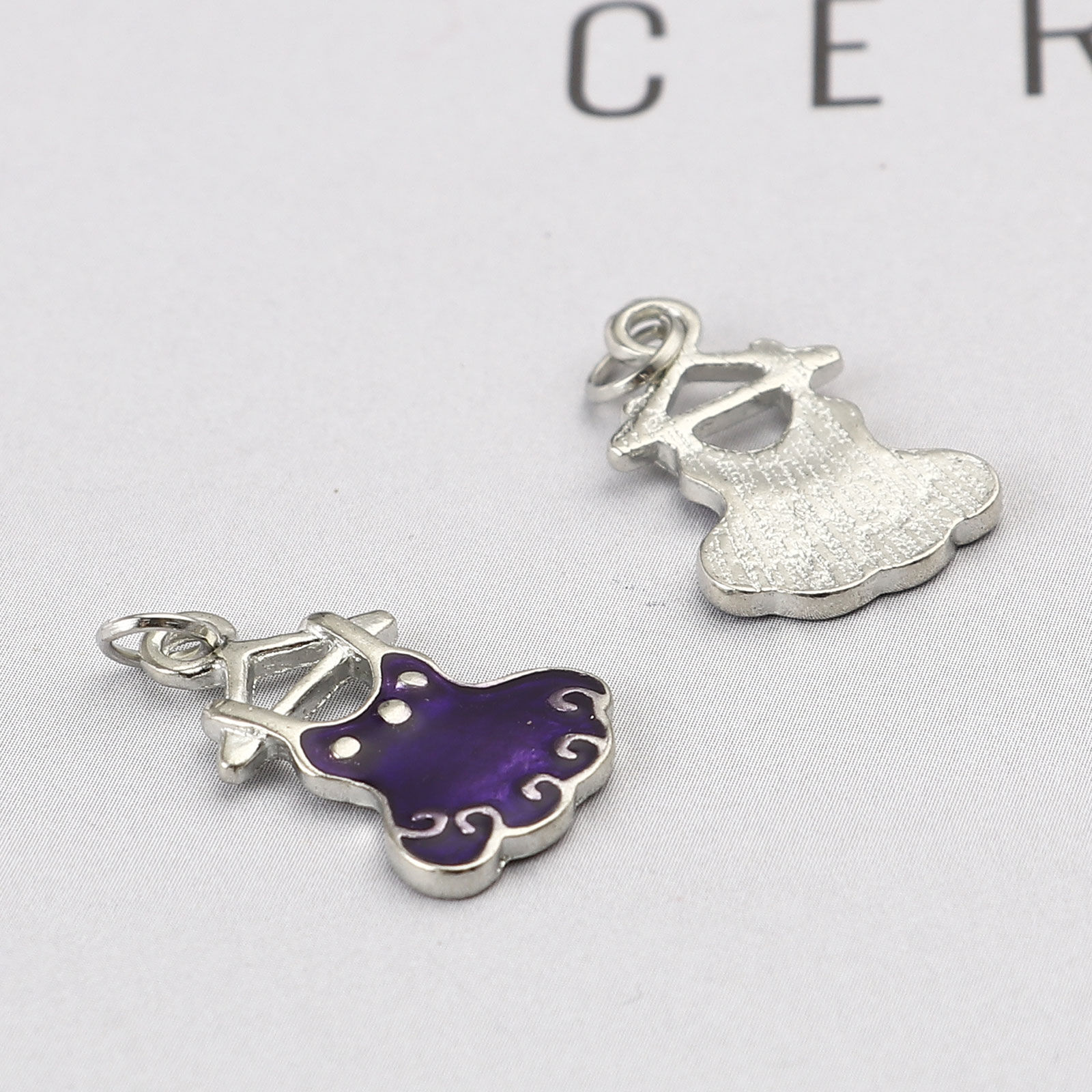 Picture of Zinc Based Alloy Clothes Charms Skirt Silver Tone Purple Enamel 25mm x 14mm, 10 PCs