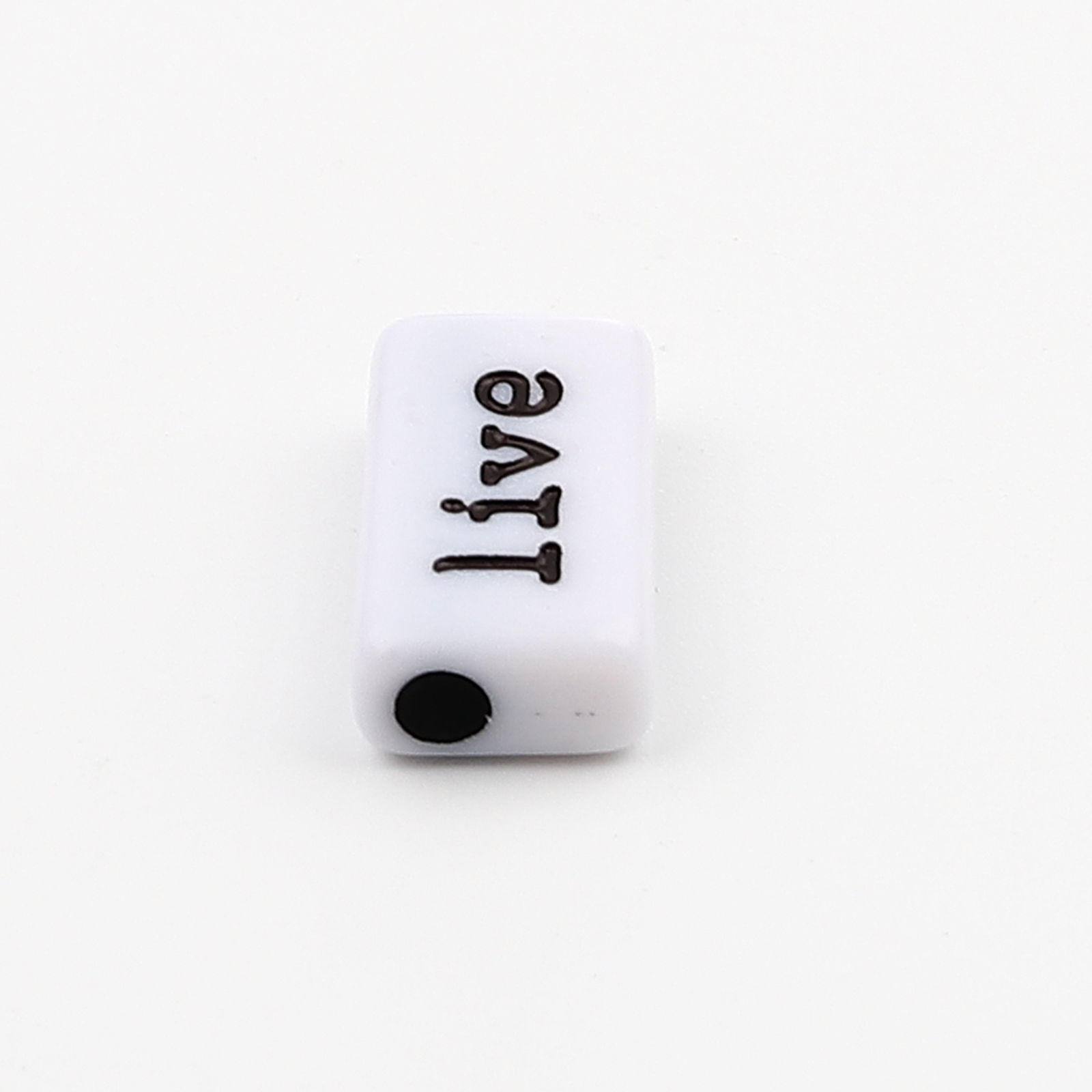Picture of Acrylic Beads Rectangle Black & White Mixed English Vocabulary Pattern About 24mm x 10mm - 12mm x 10mm, Hole: Approx 3mm, 100 PCs