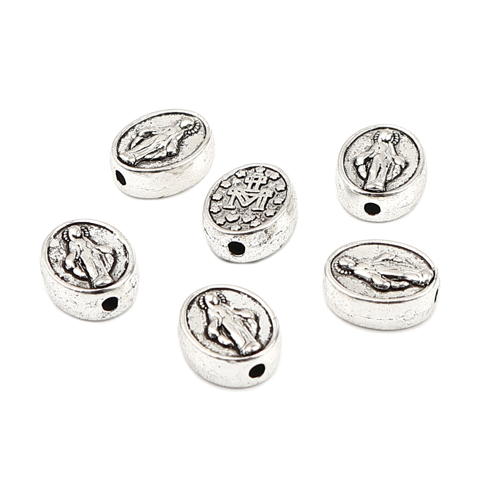 Imagen de Zamak Religión Cuentas Óvalo Plata Antigua Virgen María Aprox 10mm x 8mm, Agujero: Aprox 1.2mm, 50 Unidades