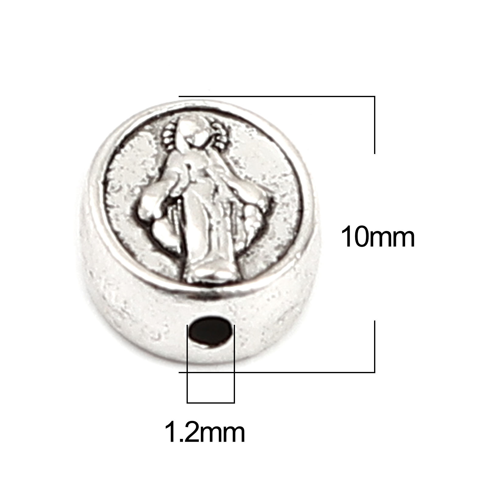 Imagen de Zamak Religión Cuentas Óvalo Plata Antigua Virgen María Aprox 10mm x 8mm, Agujero: Aprox 1.2mm, 50 Unidades