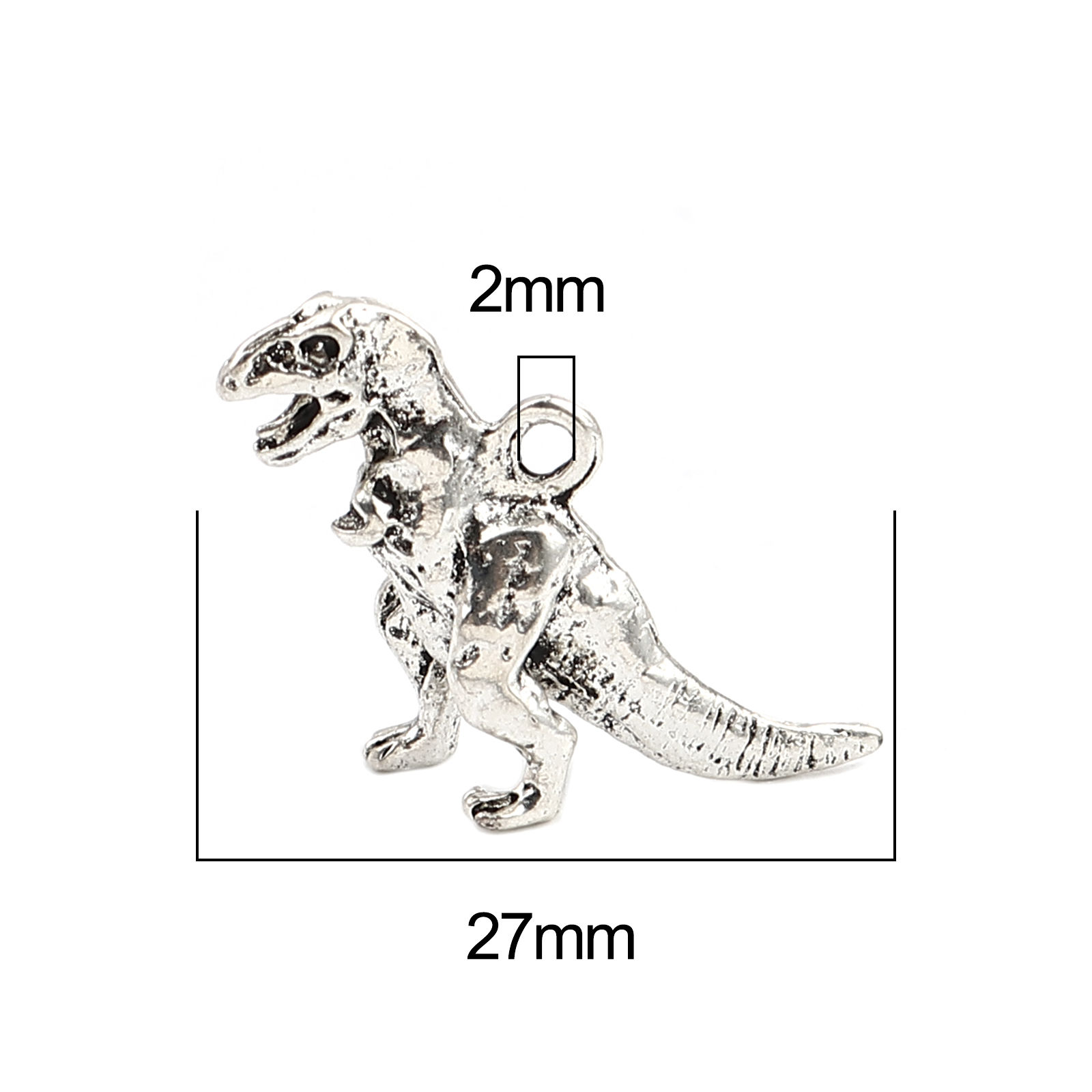 Bild von Zinklegierung Charms Dinosaurier Antiksilber 3D 27mm x 22mm, 5 Stück