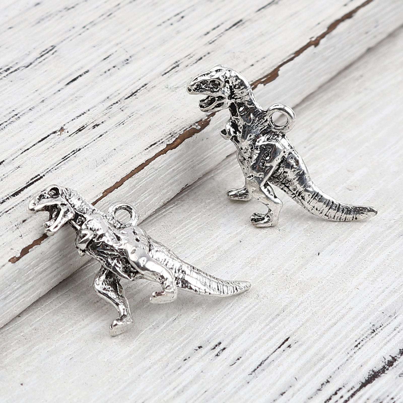 Bild von Zinklegierung Charms Dinosaurier Antiksilber 3D 27mm x 22mm, 5 Stück