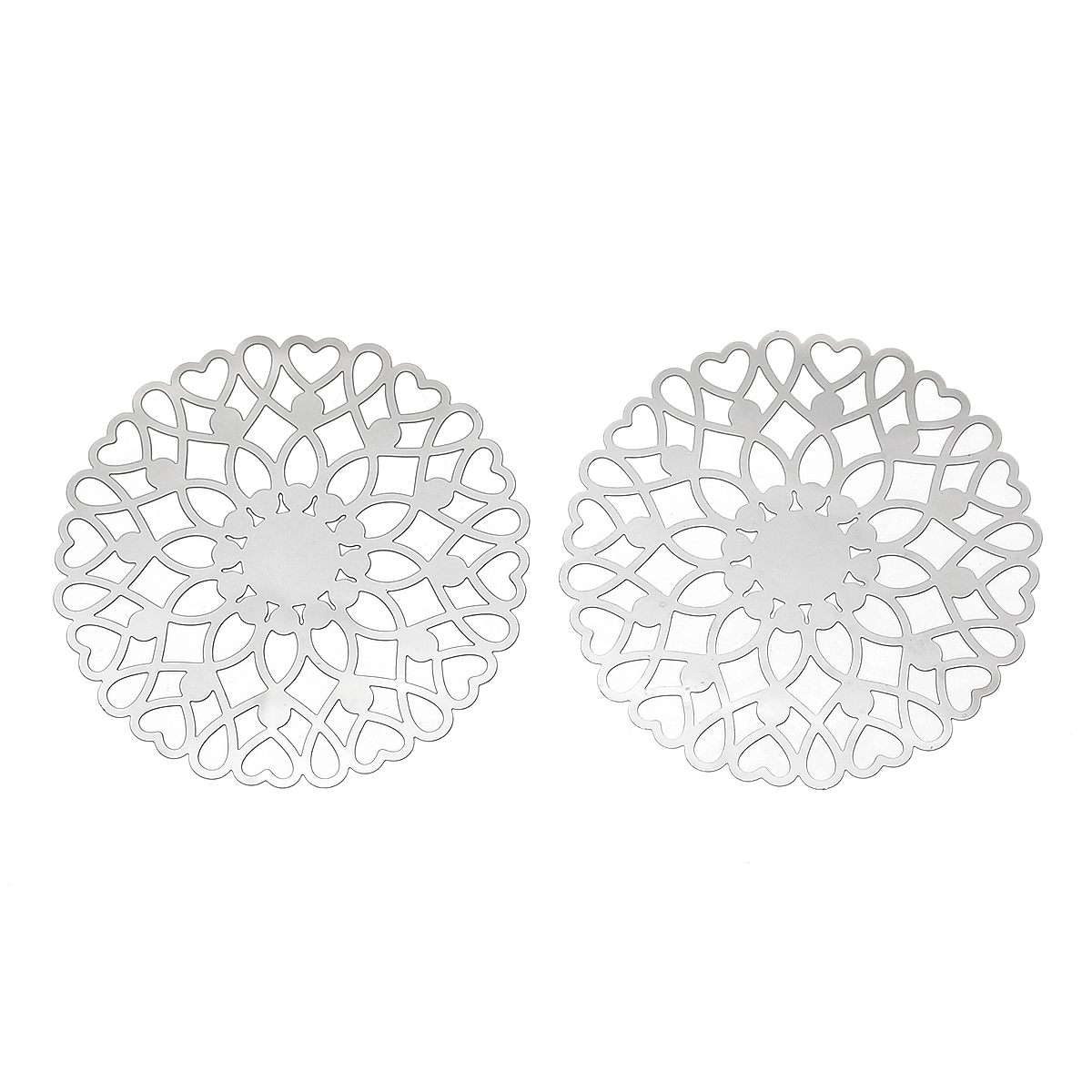Picture of 304 Stainless Steel Filigree Stamping Embellishments Findings, Round Silver Tone, Flower Hollow Carved 4.6cm(1 6/8") Dia, 10 PCs