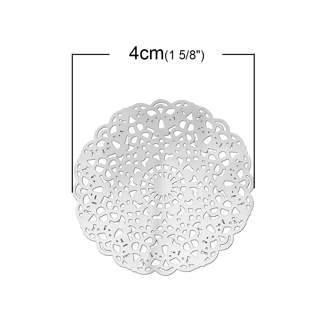 Picture of 304 Stainless Steel Filigree Stamping Embellishments Findings, Flower Silver Tone, Hollow Carved 40mm(1 5/8") x 40mm(1 5/8"), 10 PCs