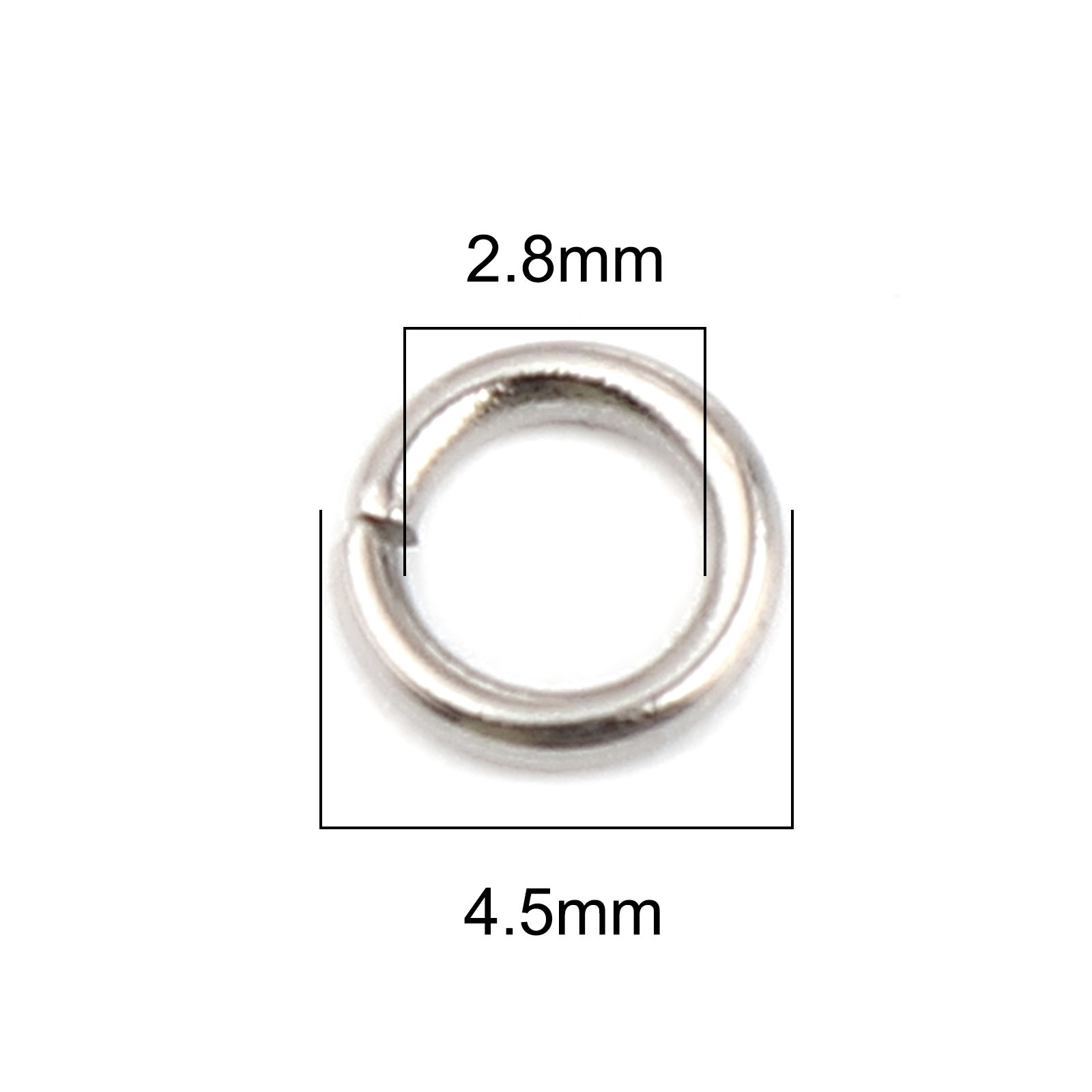 Picture of 1000 PCs 4.5mm Dia., 0.8mm(20 gauge) Stainless Steel Open Jump Rings Findings For Jewelry Making Silver Tone Round