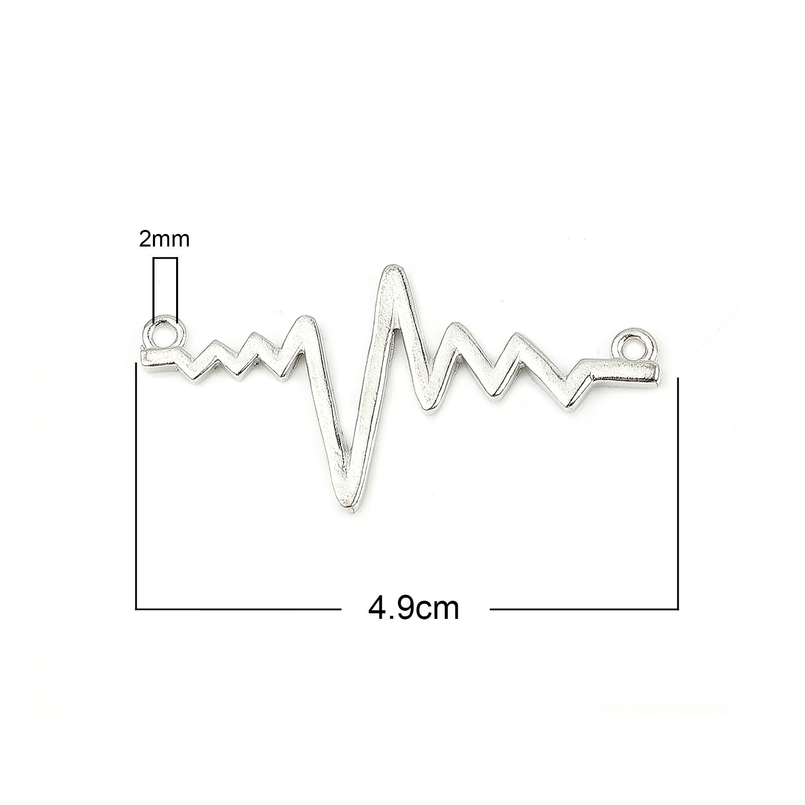 Picture of Zinc Based Alloy Medical Connectors Heartbeat/ Electrocardiogram Silver Tone 49mm x 25mm, 10 PCs