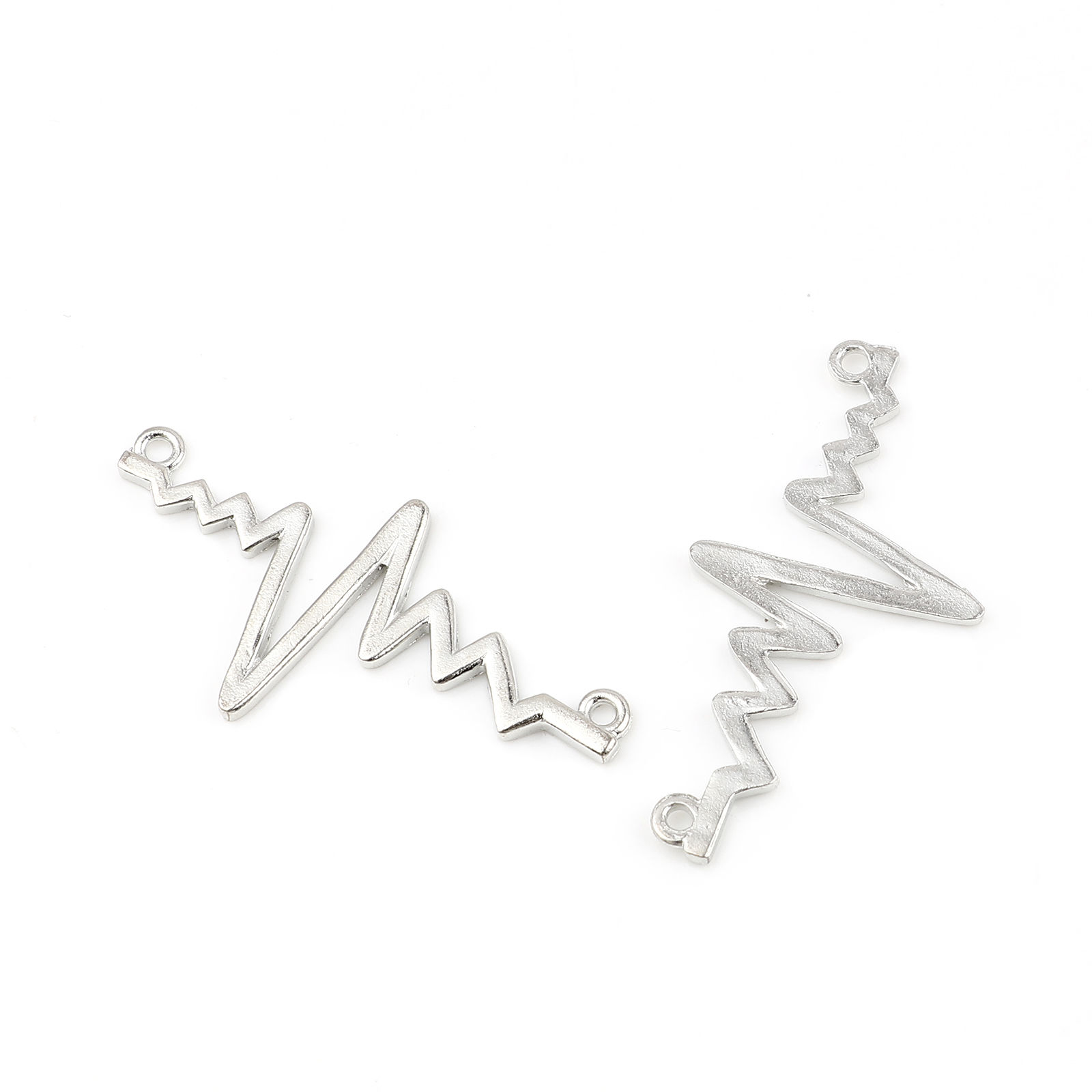 Picture of Zinc Based Alloy Medical Connectors Heartbeat/ Electrocardiogram Silver Tone 49mm x 25mm, 10 PCs